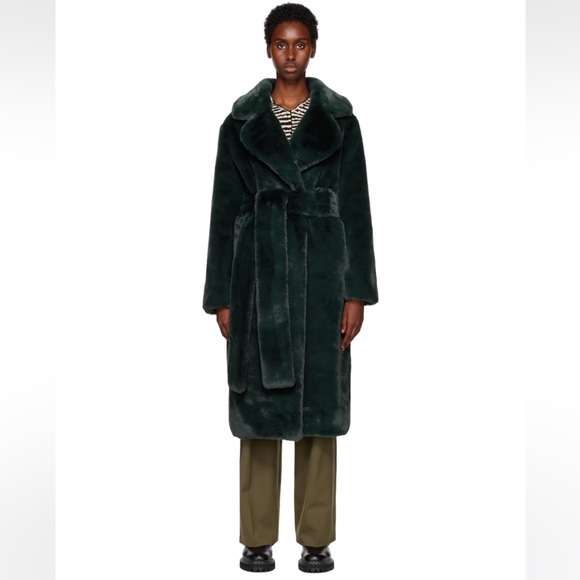Proenza Schouler White Label Belted Faux-Fur Coat Pine